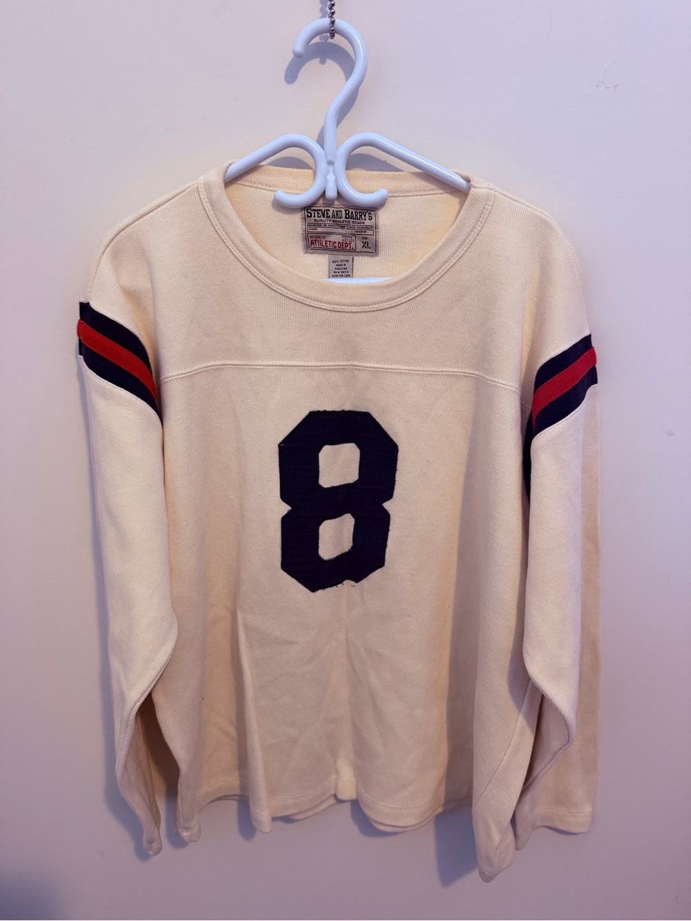 Cream Vintage Football-Style Sweater with Navy Number